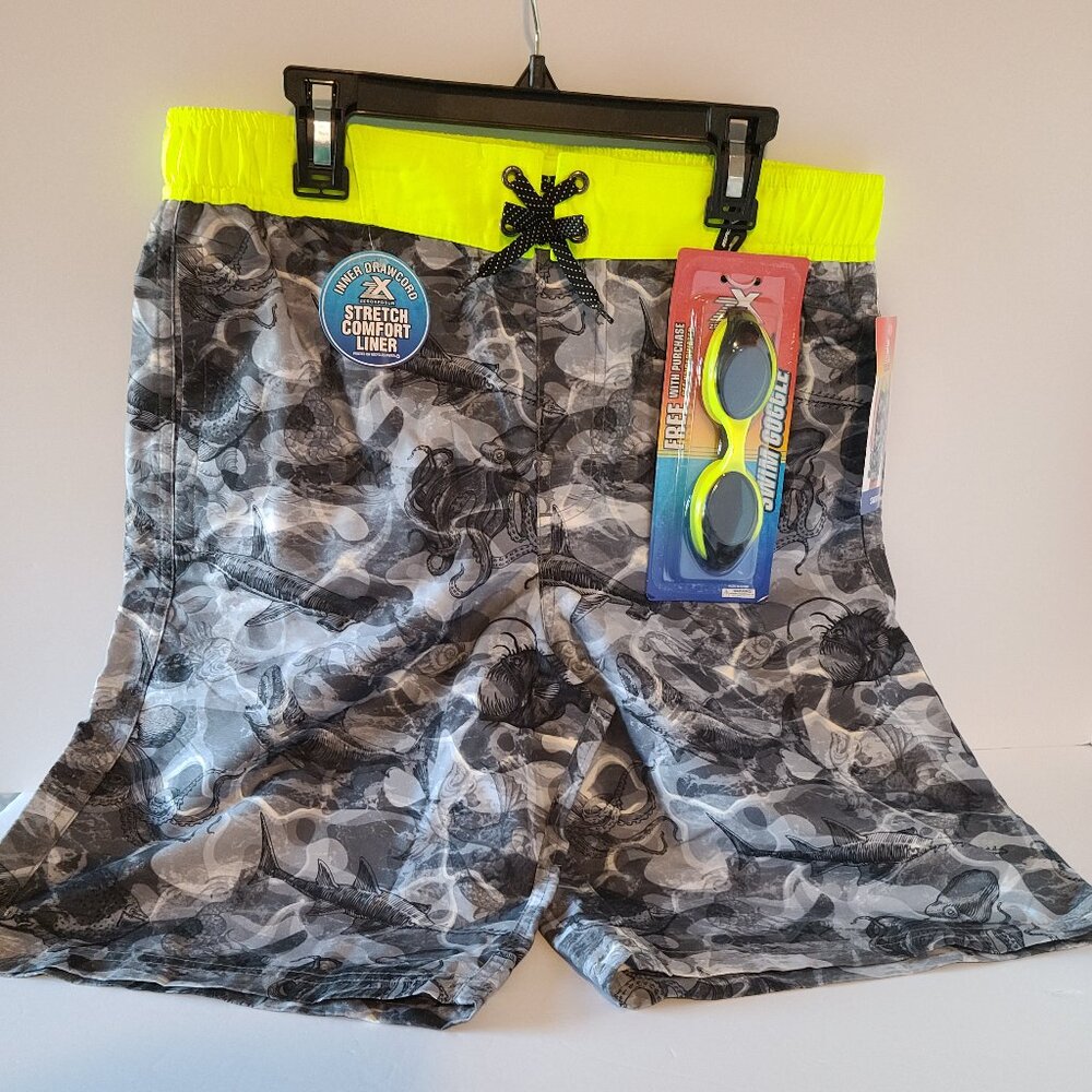 XEROXPOSUR SWIM SHORTS FREE GOGGLES UPF 50+ PROTECTION SHARKSKIN SIZE 18/20